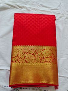 100% Pure Kanchipuram Silk Saree- Bright Red