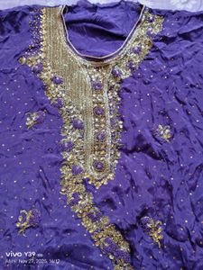 Purple  Embroidered Dress Material