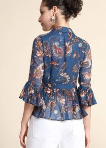 Paisley Print Ruffle Blouse