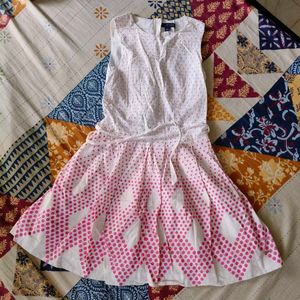 Designer White Frock With Pink Dots
