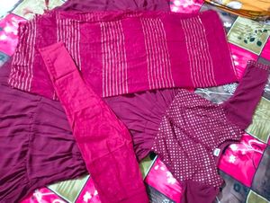 Maroon Flared Frock Pant With Dupatta..