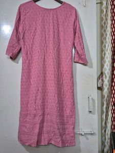 Pink Embroidered Kurti Chikankari