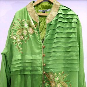 Green Embroidered Sparrow Jacket Kurta