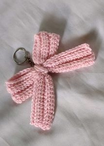 A Crocheted Pink Bow Keychain