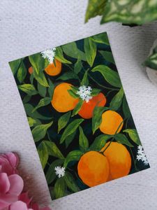 🍊 Oranges And Leaves – Handmade Painting 🎨✨
