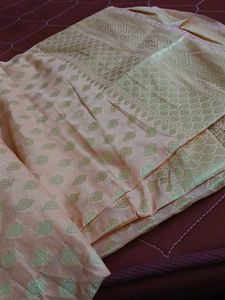 Peach Silk Saree with Gold Leaf Design