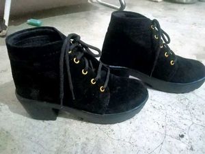 Black Suede Lace-Up Ankle Boots