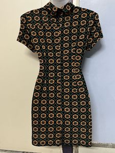 Korean High Neck Patterned Mini Dress
