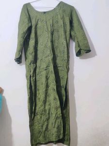 Olive Green Cotton Straight Suit