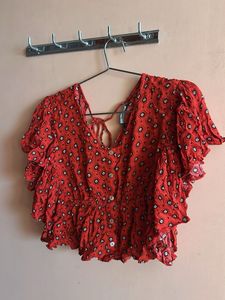 Red Floral Print Top