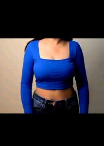 Blue Long Sleeve Crop Top