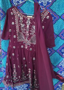 Maroon Embroidered Palazzos