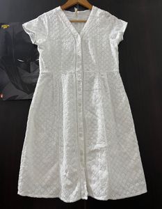 White Eyelet Button-Down Dress