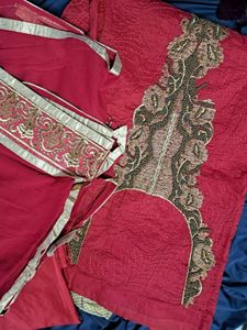 Tomato Red 3 Piece Unstitched Suit