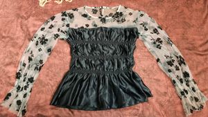 Black Floral Mesh Sleeve Top