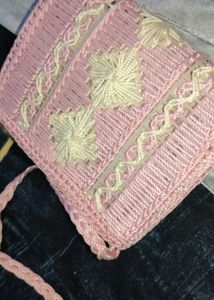 Handmade Knit Pink Crossbody Bag