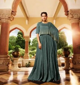 Elegant Ethnic Bottle Green Cape Gown