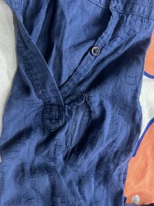 Blue Patterned Button-Down Casual Shirt
