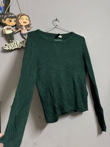 H&M Green Ribbed Long Sleeve Top