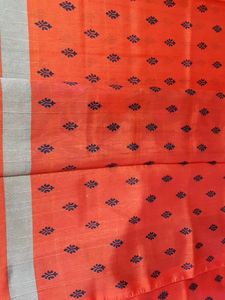 Bright Orange And Navy Blue Combination Almost NEW Art Silk Saree.