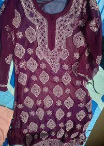Chikankari wine Kurta with inner
