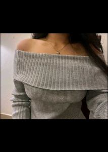 Gray Off-Shoulder Knit Top