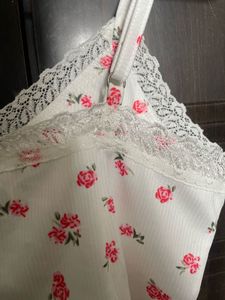 Ditsy print lace detail top