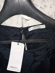 Mango Embroidered Black Blouse