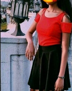 Red Cold Shoulder Top