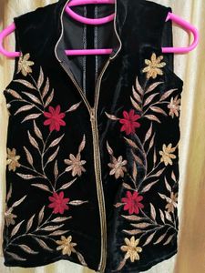 Embroidered Velvet Vest