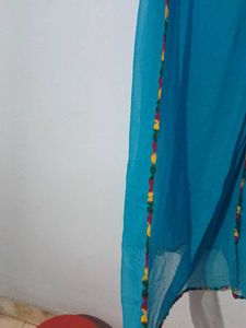 Blue Dupatta With Multicolor Border
