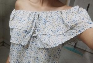 cute off shoulder white top with flower pattern