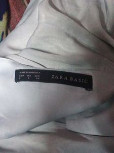 Zara sky blue blouse top front open zip