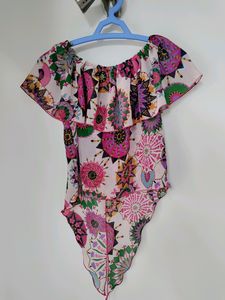 Off-shoulder Multicolor Crop Top