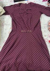 Maroon Checkered Dress