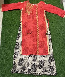 Elegant Red and Floral Kurti Set