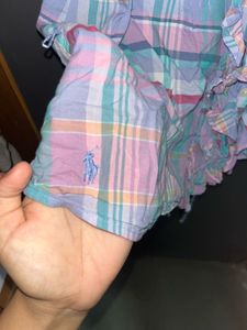 🌸 Ralph Lauren Pastel Ruffle Plaid Top