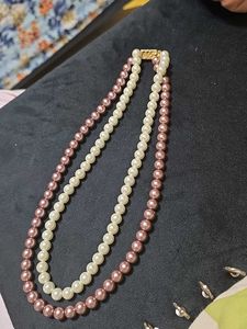 White and Copper Double Layer Pearl Mala