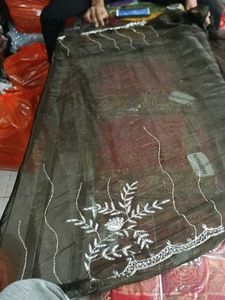 Elegant Black &amp; Silver Organza Saree