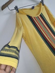 Yellow Dress Ethnic Print - Thigh Length