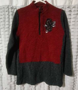 korean Burgundy & Grey Pullover Top