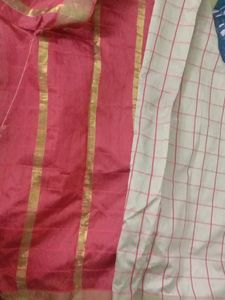 Malai Silk Gold &amp; Red Colour Saree