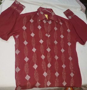 Maroon Patterned Button-Down Shirt