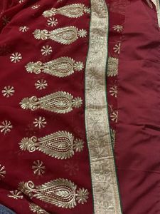 Red &amp; Gold Embellished Saree