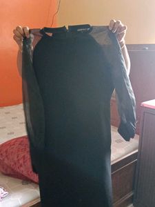 Black Sheer Sleeve Midi Dress