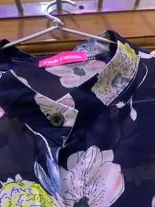 Blue Georgette Flowers Print Top