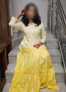 Elegant Yellow Cotton Lurex Gown