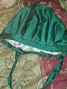 Green Bonnet with Floral Lining