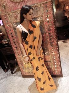 Orange satin saree