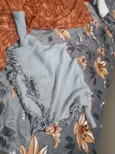 Stylish Blue Poncho with Fringe